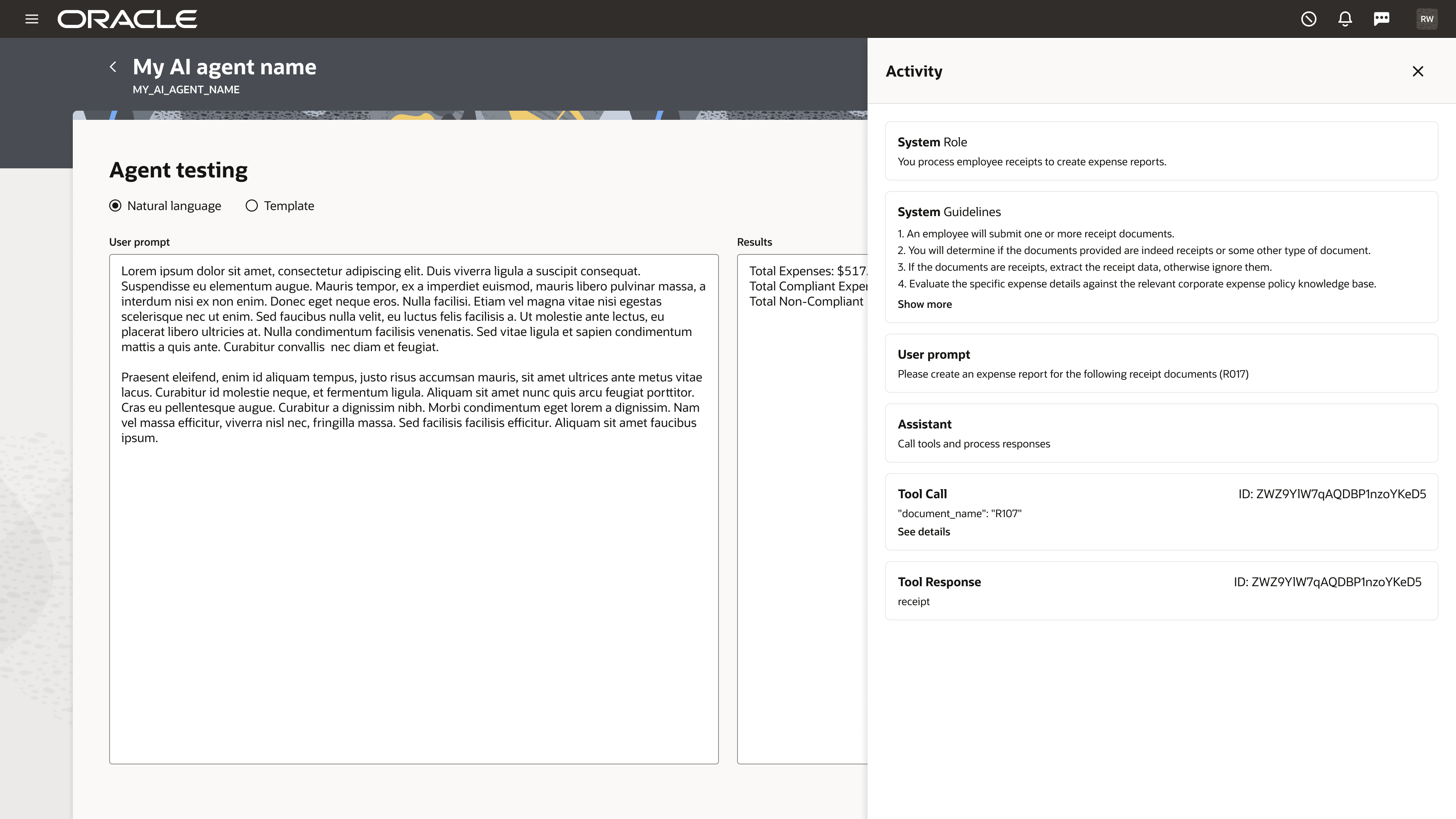 First design exploration for agent testing interface